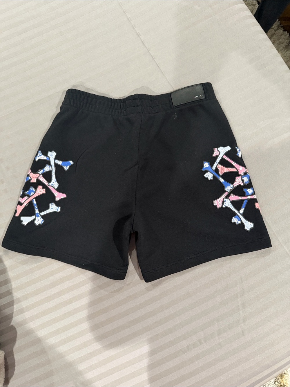 AMIRI Black Athletic Shorts with Pink & Blue Bone Motif